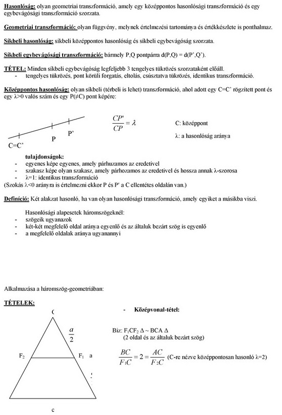 A hasonlóság és alkalmazásai háromszögekre vonatkozó tételek bizonyításával